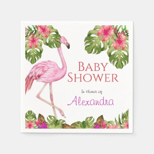 Serviette En Papier Fille Baby shower rose Flamant rose faune tropical (Devant)