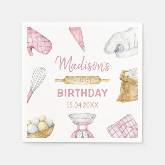 Serviette En Papier Fille Baking Cuisine 1er anniversaire fête (Devant)
