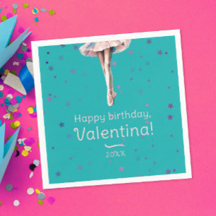 Serviette En Papier Fille Ballerina Rose Tutu Colorée Étoiles Turquois