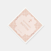 Serviette En Papier Fille Baptême Blush rose Élégant Rose Feuilles or (Coin)