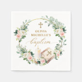 Serviette En Papier Fille Baptême Christening Floral (Devant)