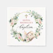 Serviette En Papier Fille Baptême Christening Floral (Devant)