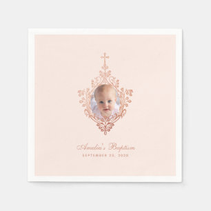 Serviette En Papier Fille Baptême Rose Gold Photo Vintage Elegant Blus