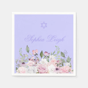 Serviette En Papier Fille baptisant Floral Violet Juif