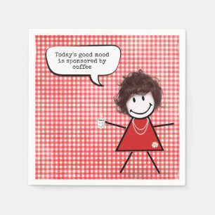 Serviette En Papier Fille Bâton Avec Tasse à Café sur Gingham