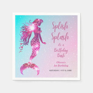 Serviette En Papier Fille Bébée de Sirène Splish Splash 1er anniversai