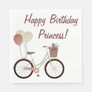 Serviette En Papier Fille Blanc Vélo Rose Ballons Joyeux anniversaire