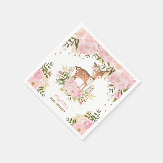 Serviette En Papier Fille Bois Cerf Pink Gold Peonies Forêt (Coin)