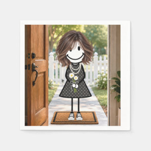 Serviette En Papier Fille bonhomme allumettes avec bouquet de pâqueret