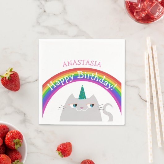 Serviette En Papier Fille Caticorn fête d'anniversaire (En situation)