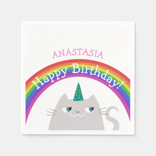 Serviette En Papier Fille Caticorn fête d'anniversaire (Devant)