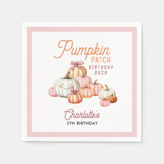 Serviette En Papier Fille Citrouille Patch Bows fête d'anniversaire (Devant)