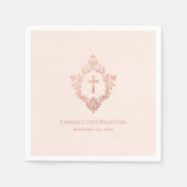 Serviette En Papier Fille Confirmation Blush Rose Gold Cross Crest (Devant)