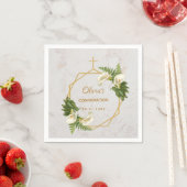 Serviette En Papier Fille confirmation marbre or lis calla floral (En situation)