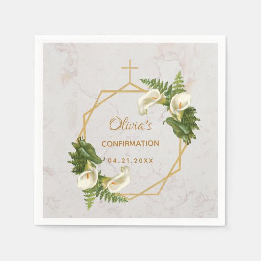 Serviette En Papier Fille confirmation marbre or lis calla floral (Devant)