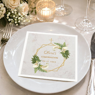 Serviette En Papier Fille confirmation marbre or lis calla floral