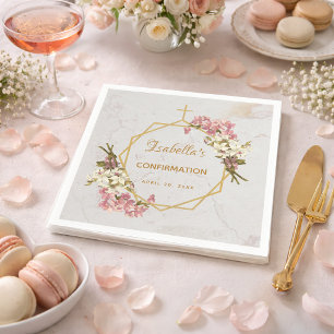 Serviette En Papier Fille Confirmation Marbre Or Orchidées Roses Flora