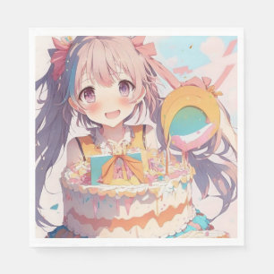Serviette En Papier Fille d'anime avec anniversaire fantaisiste