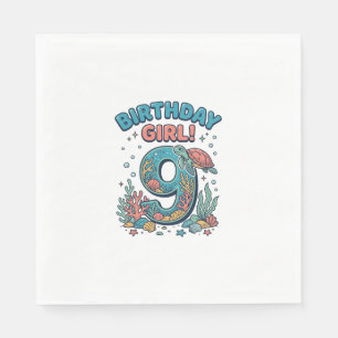 Serviette En Papier Fille d'anniversaire 9 Tortue de mer Vector Design