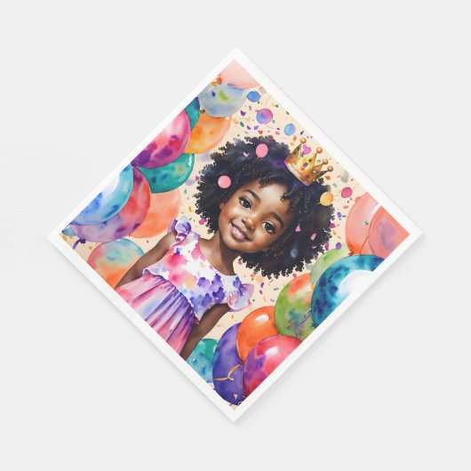 Serviette En Papier Fille d'anniversaire avec la peau Brown Princesse  (Coin)