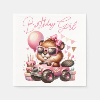 SERVIETTE EN PAPIER FILLE D'ANNIVERSAIRE - BEAVER DANS UN CAMION DE MO