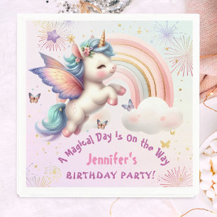 Serviette En Papier Fille d'anniversaire licorne papier violet rose