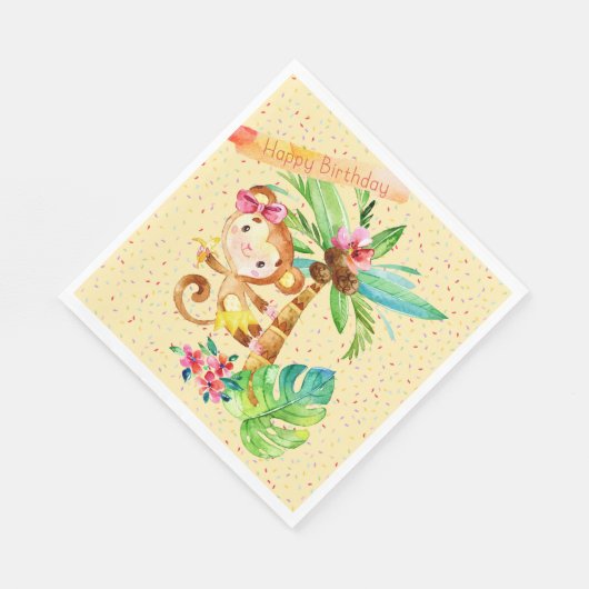 Serviette En Papier Fille d'anniversaire, mignon petit singe (Coin)