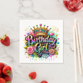 Serviette En Papier Fille d'anniversaire royale colorée (En situation)