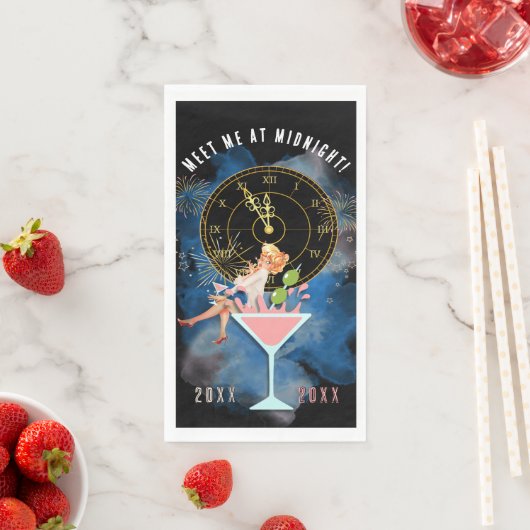 Serviette En Papier Fille dans un verre Martini Nouvel An (En situation)
