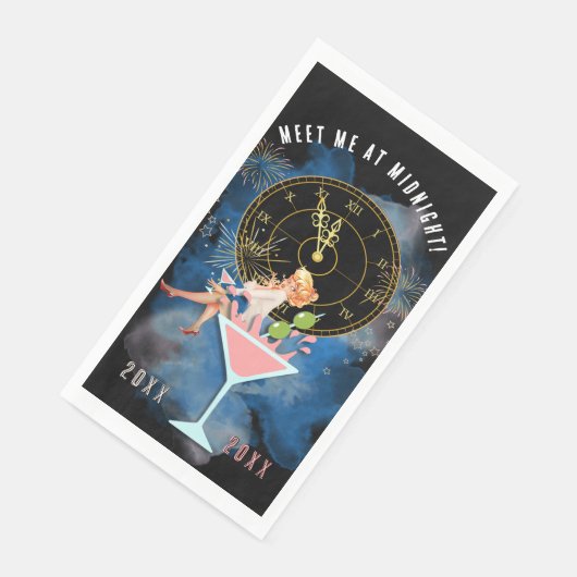 Serviette En Papier Fille dans un verre Martini Nouvel An (Coin)