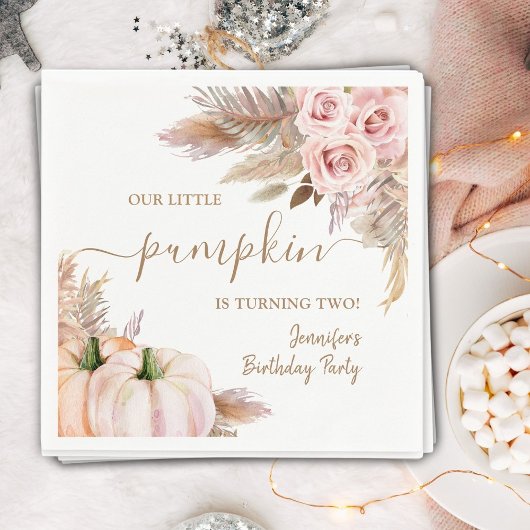 Serviette En Papier Fille d'automne rose Boho anniversaire citrouille