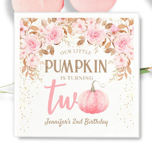 Serviette En Papier Fille de 2 ans anniversaire citrouille rose