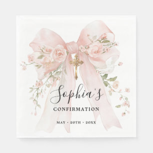 Serviette En Papier Fille de confirmation Roses à ruban rose personnal