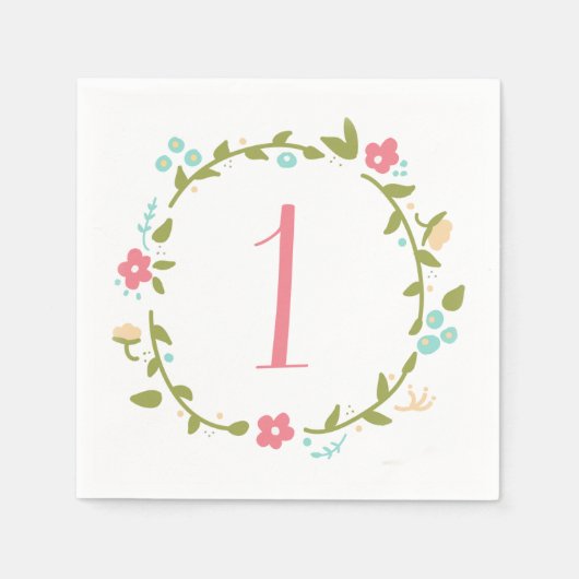 Serviette En Papier Fille de couronne de fleurs 1er anniversaire (Devant)