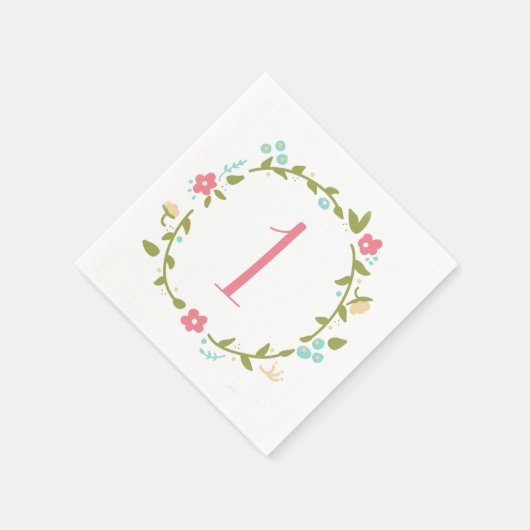 Serviette En Papier Fille de couronne de fleurs 1er anniversaire (Coin)