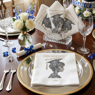 Serviette En Papier Fille de fin d'études élégante avec faux diamant e