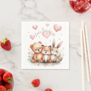 Serviette En Papier Fille de la fête des Animaux de la Forêt Cœurs Ros