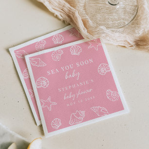 Serviette En Papier Fille de la Plage Rose à la Fête de Bébé