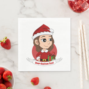 Serviette En Papier Fille de Noël aux cheveux bruns ondulés
