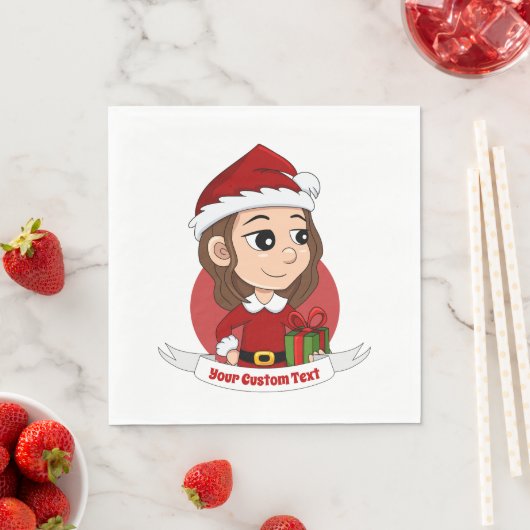 Serviette En Papier Fille de Noël aux cheveux bruns ondulés (En situation)