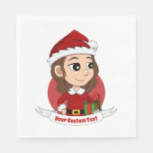 Serviette En Papier Fille de Noël aux cheveux bruns ondulés (Devant)