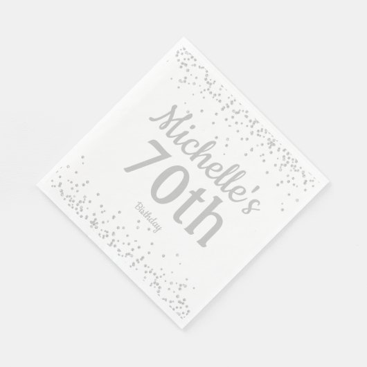 Serviette En Papier Fille de Parties scintillant d'argent blanc 70e an (Coin)
