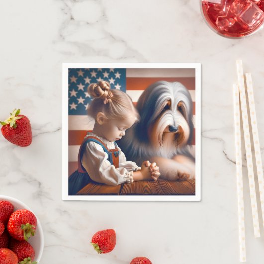 Serviette En Papier Fille De Prière Avec Collie Enclavé (En situation)