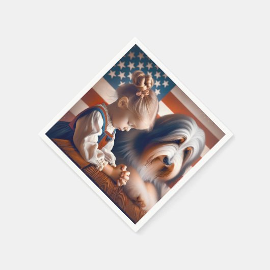 Serviette En Papier Fille De Prière Avec Collie Enclavé (Coin)