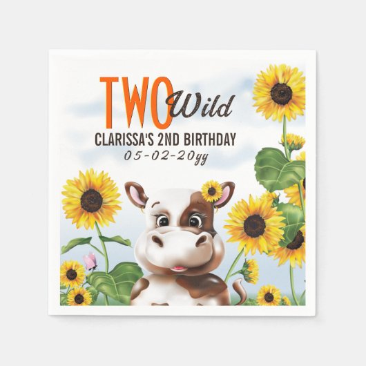 Serviette En Papier Fille de Tournesol de vache Deuxième anniversaire (Devant)