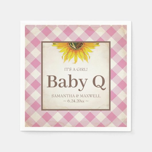 Serviette En Papier Fille de tournesol jaune rustique bébé Q (Devant)