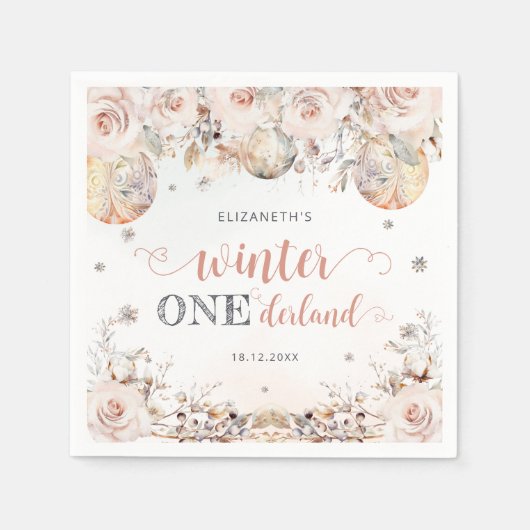 Serviette En Papier Fille d'hiver rose pâle Fleur d'hiver Onederland (Devant)