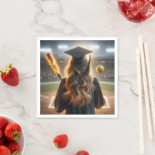 Serviette En Papier Fille Diplômée Avec Chat Flamant et Softball (En situation)