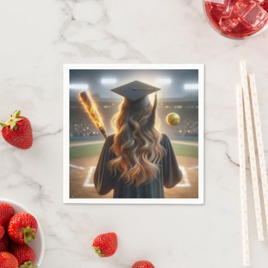 Serviette En Papier Fille Diplômée Avec Chat Flamant et Softball (En situation)