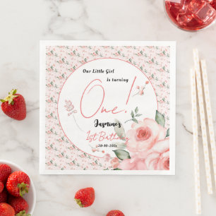 Serviette En Papier Fille élégante aquarelle rose rose 1er anniversair